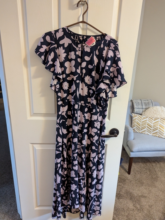 kate spade Dresses & Skirts - kate spade Navy and Light Pink Floral Ruffle Midi Dress